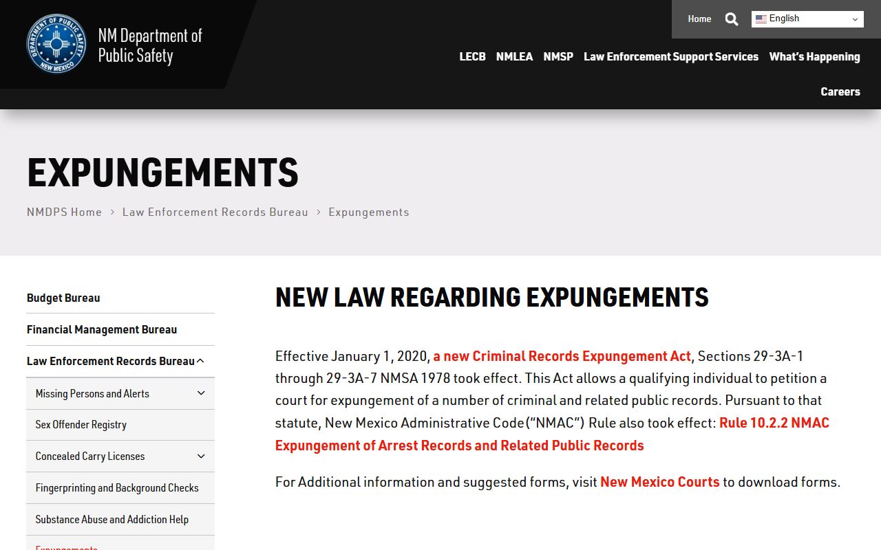 Grant County criminal court records New Mexico DPS expungements