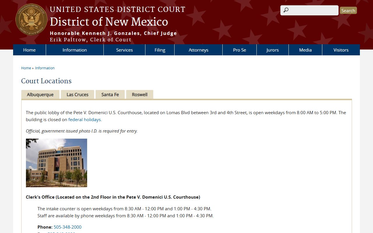 Grant County District Court federal court locations in New Mexico
