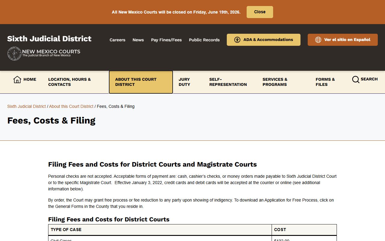 Grant County Court records filing fees