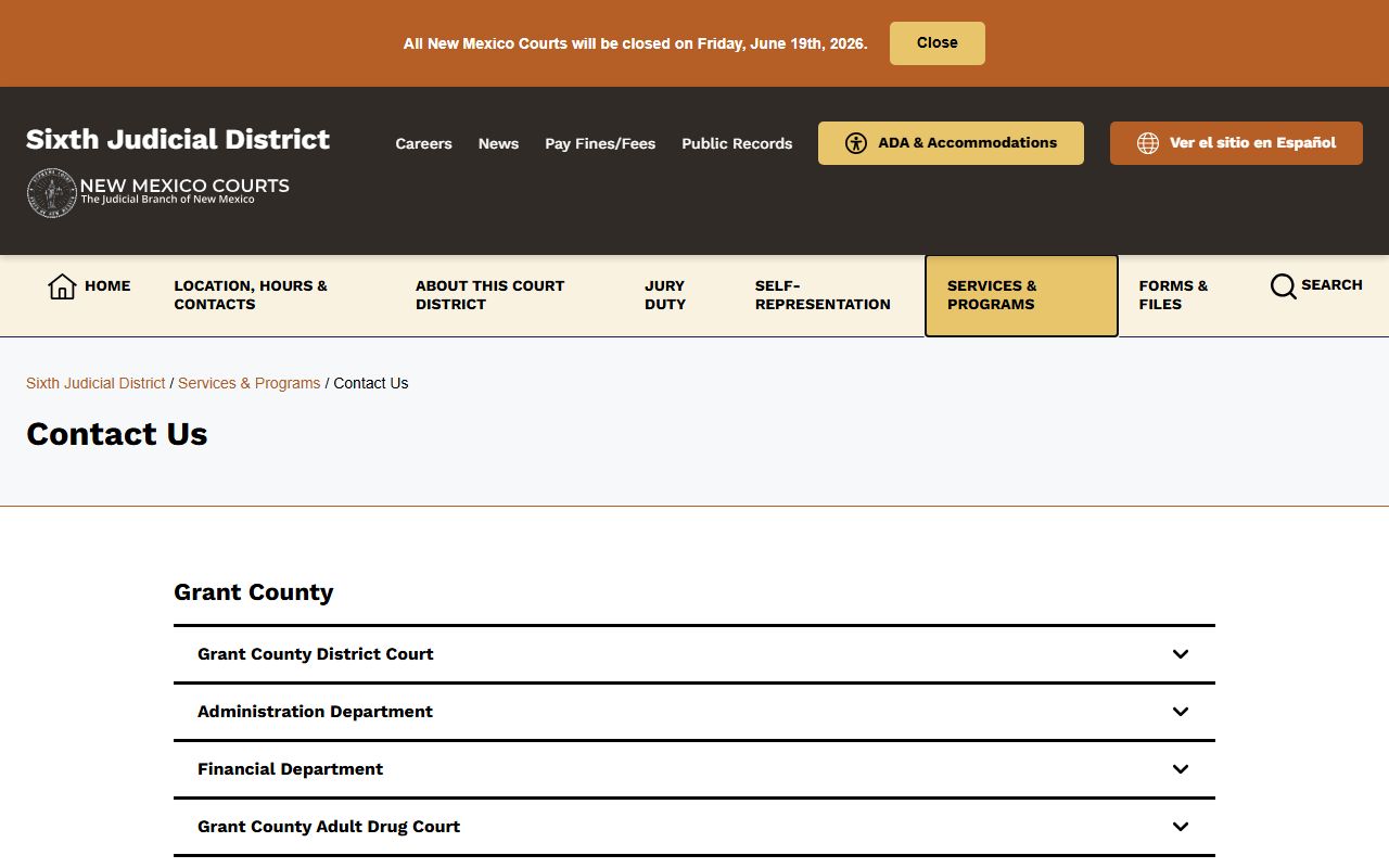 Grant County Court records Sixth District services contacts