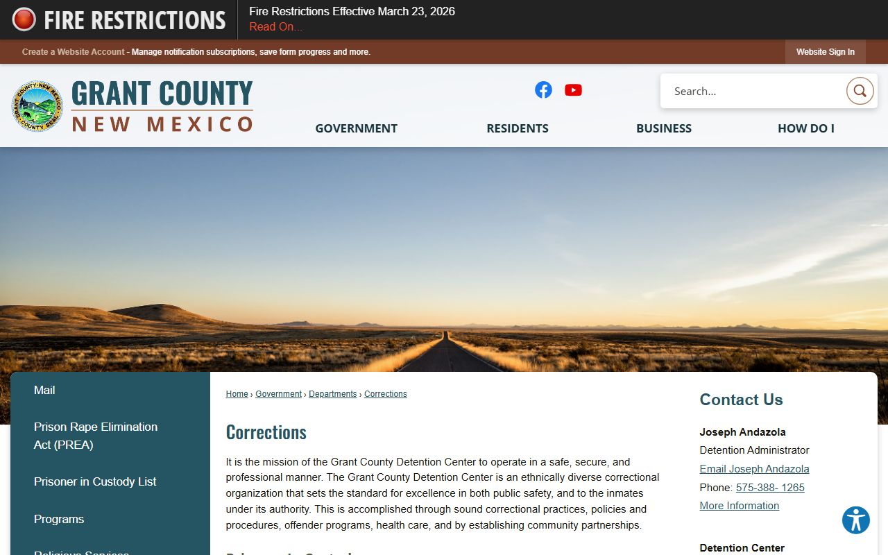 Grant County inmate records corrections page