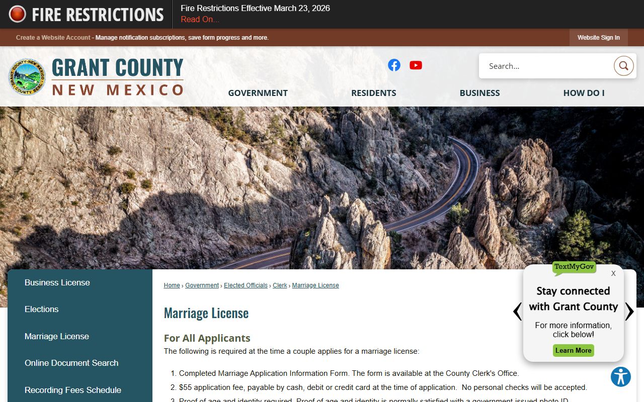 Grant County marriage records license requirements