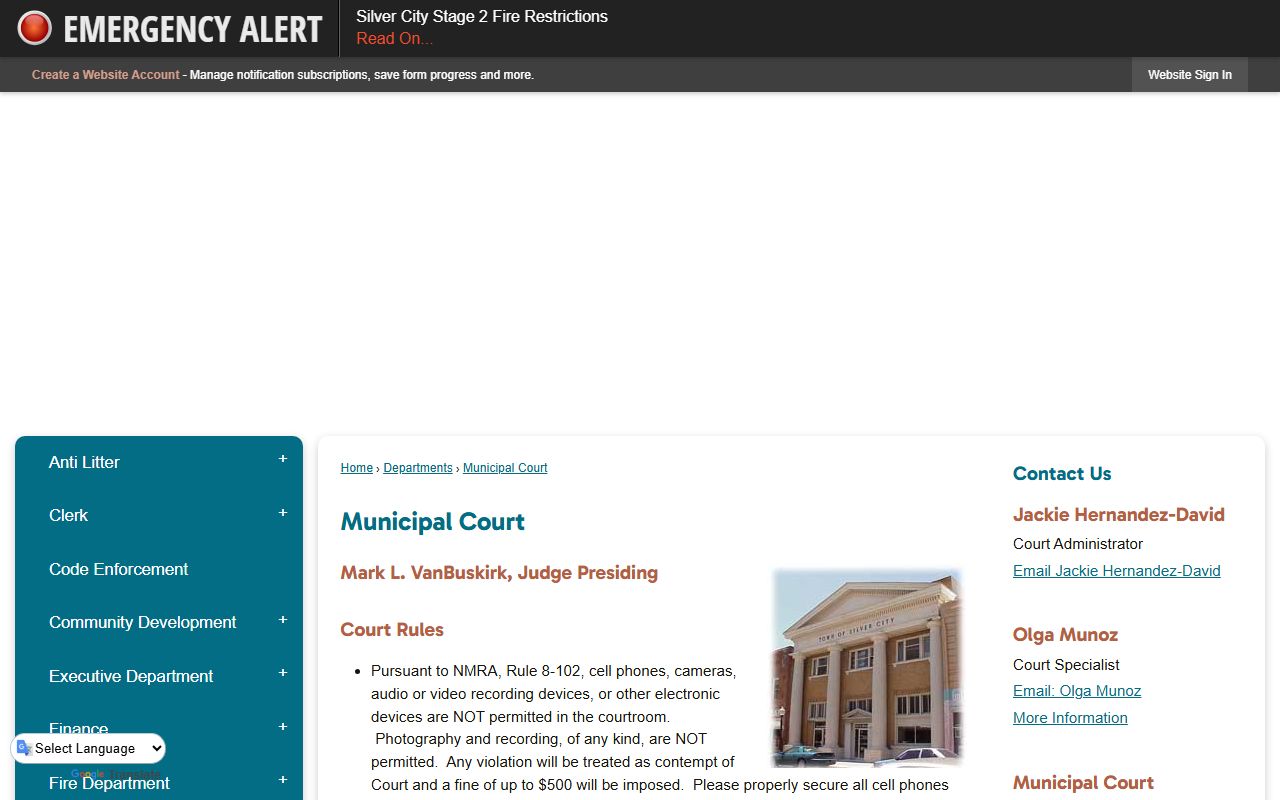 Grant County traffic court records Silver City Municipal Court